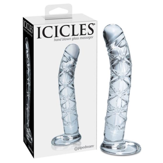 Icicles No. 60 - dildo de sticlă cu rețea, în formă de penis (transparent)