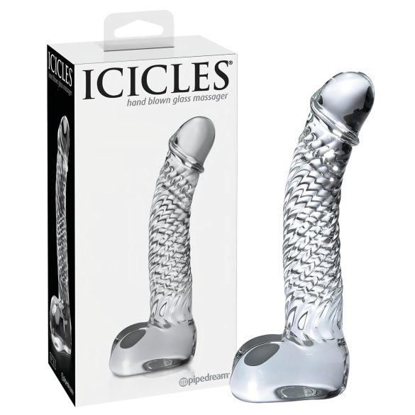 Icicles No. 61 - dildo din sticlă cu testicule și penis - transparent