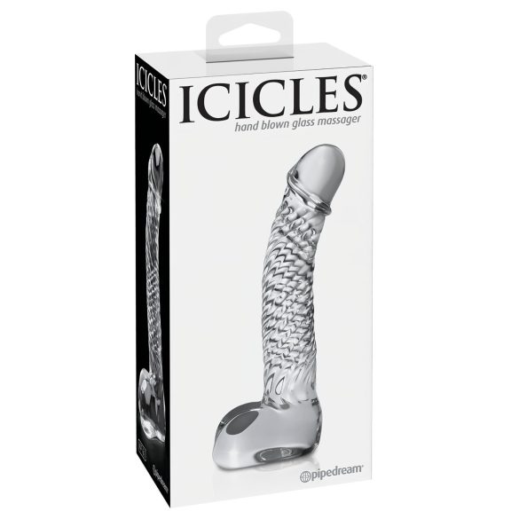 Icicles No. 61 - dildo din sticlă cu testicule și penis - transparent