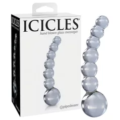   Icicles No. 66 - dildo din sticlă curbat cu bile - transparent