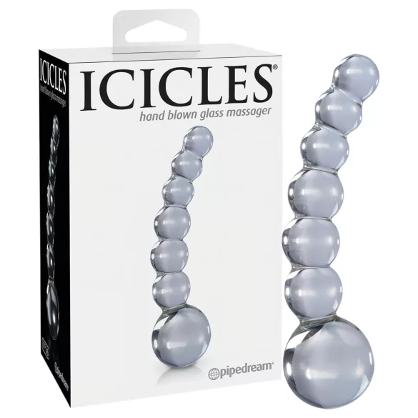 Icicles No. 66 - dildo din sticlă curbat cu bile - transparent