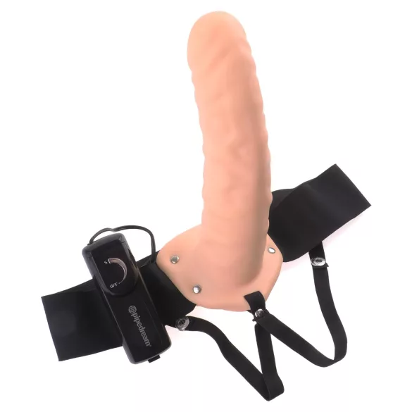 Fetish - Strap-on cu vibrații, vibrator gol pe interior, culoare natur