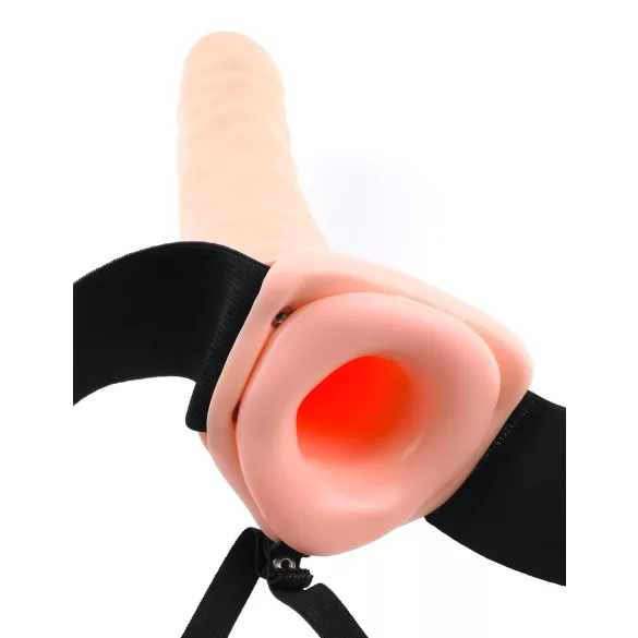 Fetish - Strap-on cu vibrații, vibrator gol pe interior, culoare natur