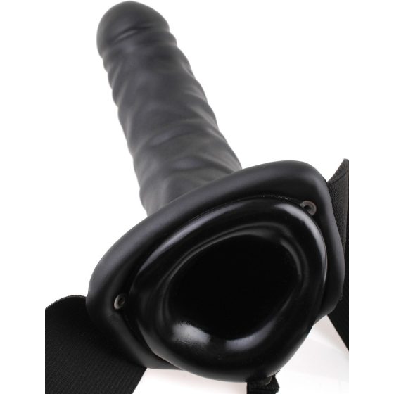Fetish Strap-On 8 - dildo atașabil, gol în interior, vibrator (negru)