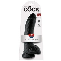   King Cock 9 - dildo mare cu ventuză și cu testicule (23cm) - negru