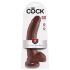 King Cock 9 - dildo cu ventuză, testicule - 23cm, maro