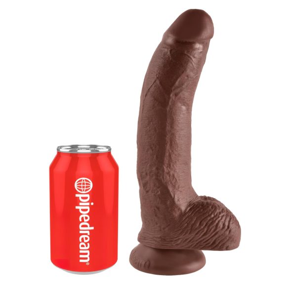 King Cock 9 - dildo cu ventuză, testicule - 23cm, maro