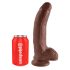 King Cock 9 - dildo cu ventuză, testicule - 23cm, maro