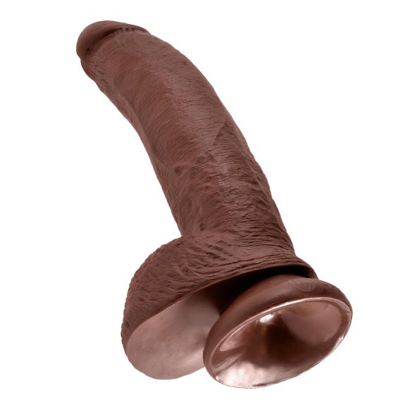 King Cock 9 - dildo cu ventuză, testicule - 23cm, maro