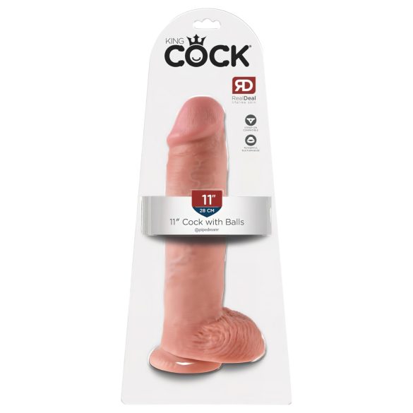 King Cock 11 - dildo cu ventuză și testicule (28 cm) - natural