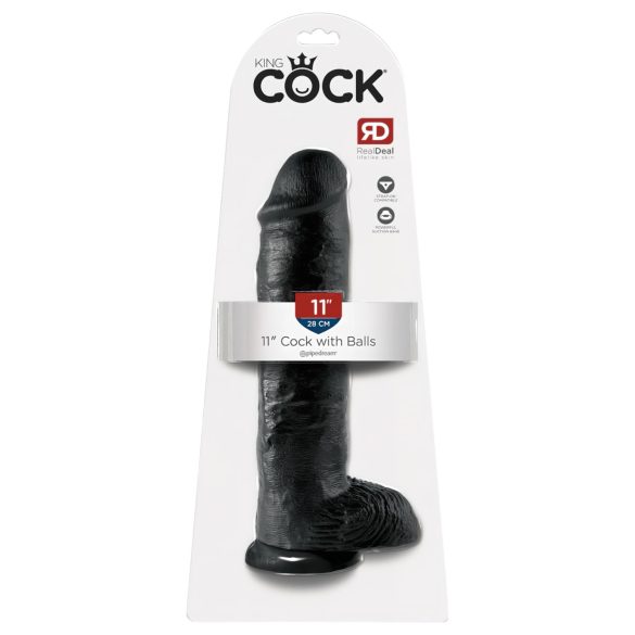 King Cock 11 - dildo cu ventuză și testicule - 28cm - negru