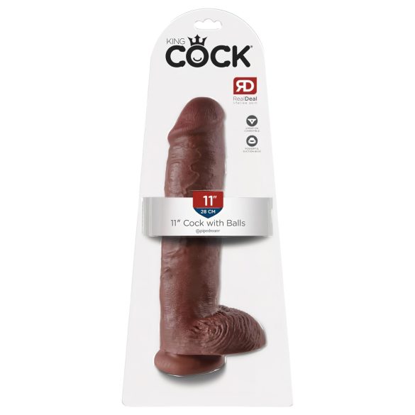 King Cock 11 - Dildo marron cu ventuză și testicule (28 cm)