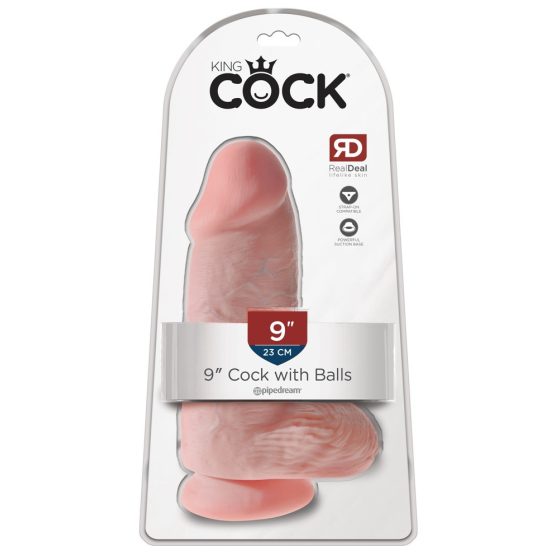King Cock 9 Chubby - dildo cu ventuză și testicule (23cm) - natural