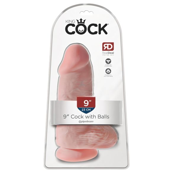 King Cock - dildo cu ventuză și testicule - 23cm - culoare naturală