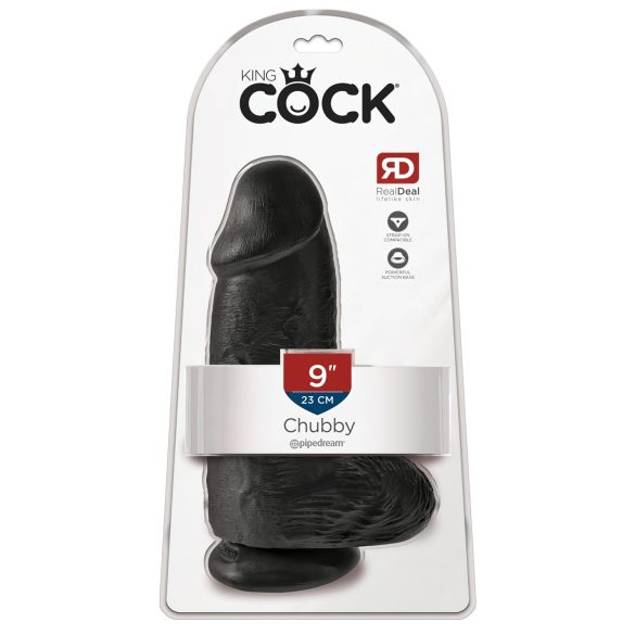 King Cock 9 Chubby - dildou cu testicule, ventuză, 23cm - negru