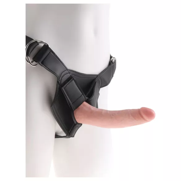 King Cock - dildo cu ham pentru strap-on - negru - 18 cm