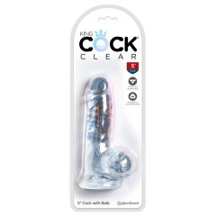   King Cock Clear 5 - dildo mic cu ventuză și testicule (13cm)