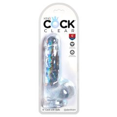   King Cock Clear 6 - dildo mic cu ventuză și testicule (15cm)