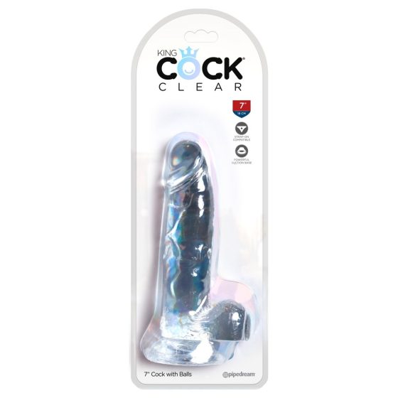King Cock Clear 7 - dildo cu ventuză și testicule (18cm)