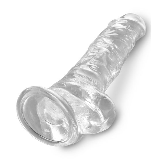 King Cock Clear 8 - dildou cu ventuză și testicule (20cm)