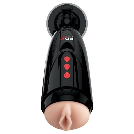PDX Elite Dirty Talk - masturbator vibratil cu baterie, vagin artificial (negru)