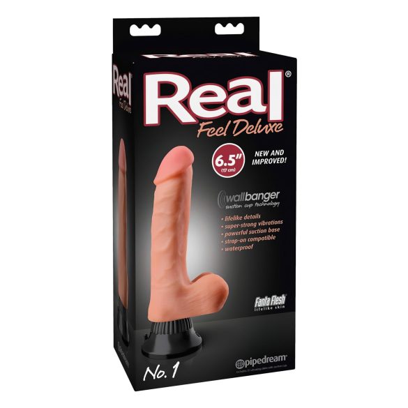 Real Feel Deluxe No.1 - vibrator realist cu testicule - silicon bej