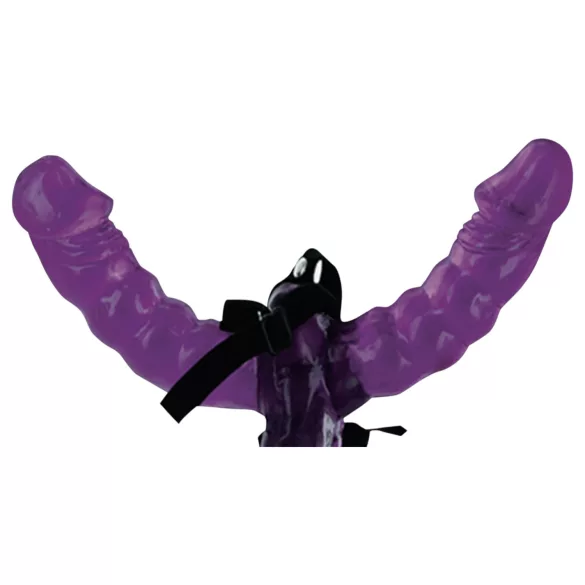 Fetish - dildo dublu cu ham, cu curea (negru)