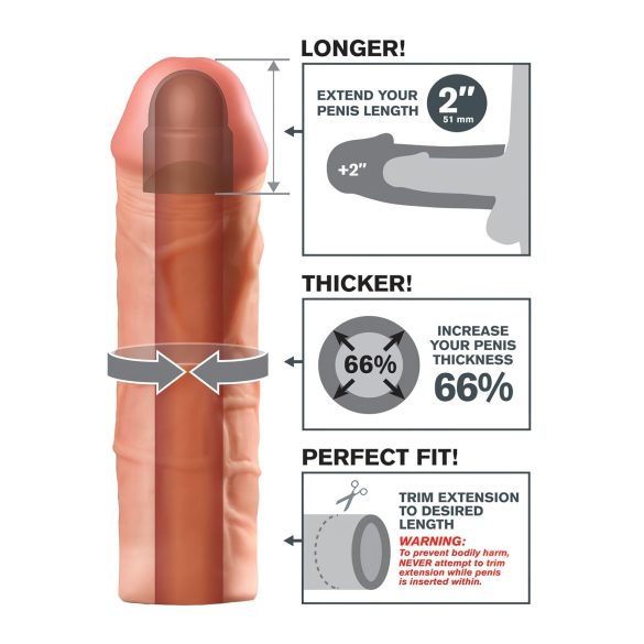 X-TENSION Mega 2 - mânecă realistă pentru penis - 20,3 cm - culoare naturală