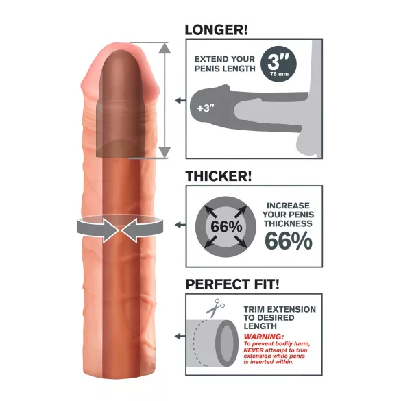 Pipedream - X-TENSION Mega 3 - manșon penian realist (22,8 cm, culoare naturală)
