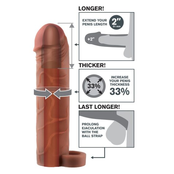 X-TENSION Perfect 2 - prelungitor de penis cu inel testicular (19cm) - natur inchis