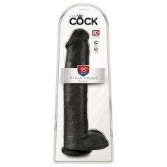King Cock 15 - dildo cu ventuză și testicule - negru 38cm