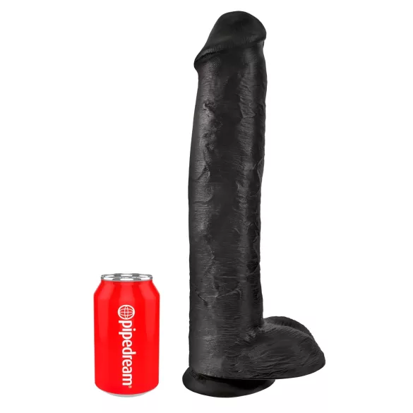 King Cock 15 - dildo cu ventuză și testicule - negru 38cm