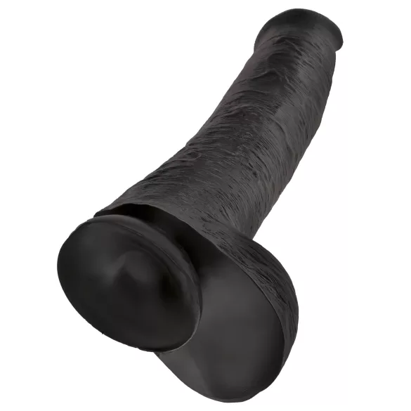 King Cock 15 - dildo cu ventuză și testicule - negru 38cm
