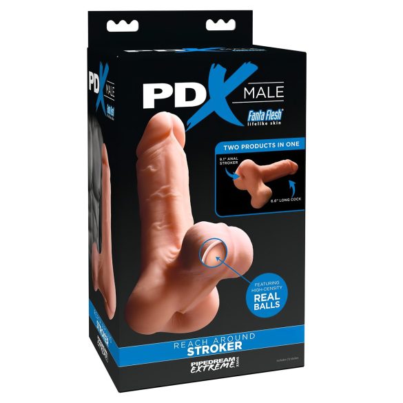 PDX Reach Around - Fesă artificială și mânecă pentru penis 2în1 (natur)