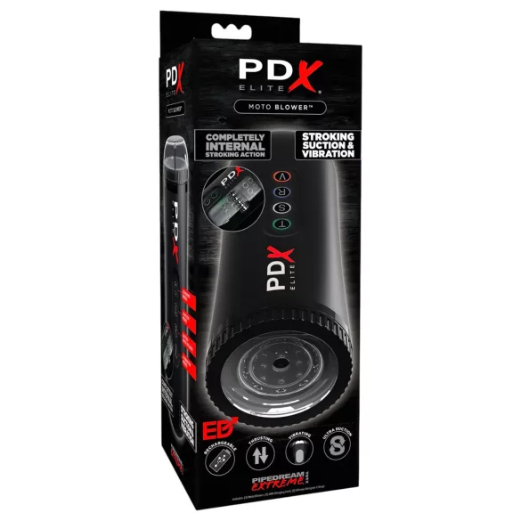 PDX Moto Blower - masturbator vibrator cu aspirație (negru)