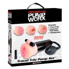   Pipedream Travel Trio - set de pompe pentru penis cu vibratii (negru-natural)