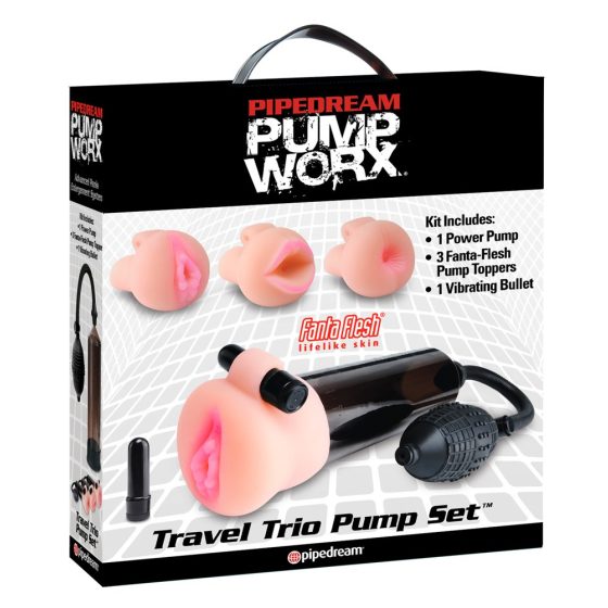 Pipedream Travel Trio - set de pompe pentru penis cu vibratii (negru-natural)