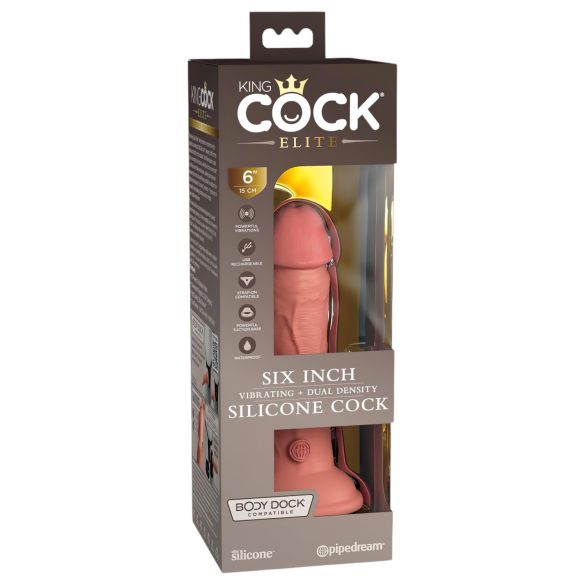 King Cock Elite 6 - vibrator cu ventuză (15cm) - natur