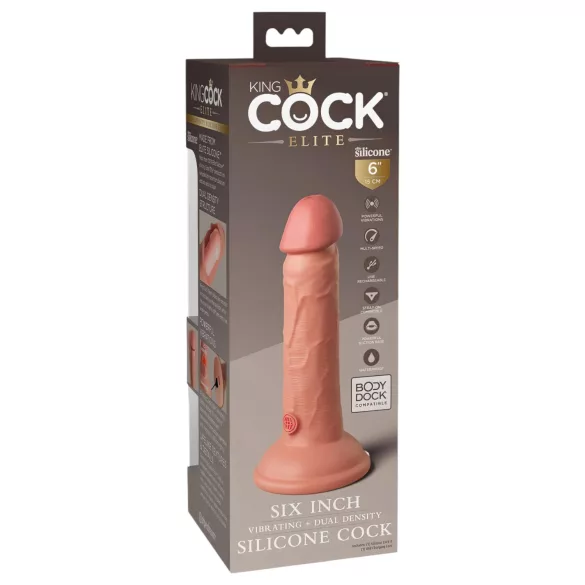 King Cock Elite 6 - vibrator cu ventuză (15 cm) - natur