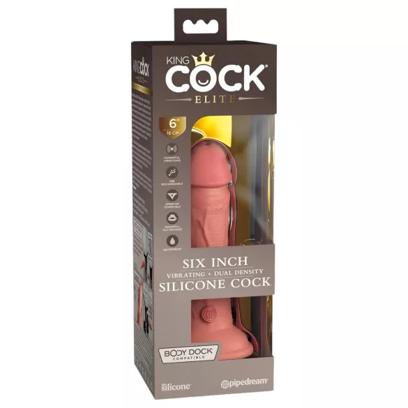 King Cock Elite 6 - vibrator cu ventuză (15 cm) - natur