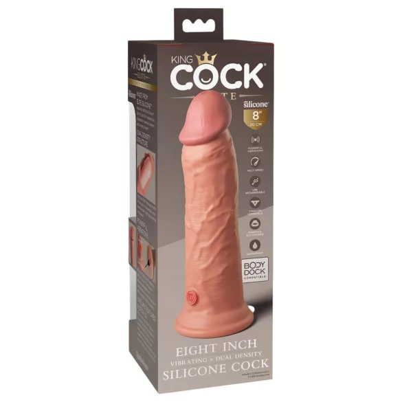 King Cock Elite 8 - vibrator cu ventuză - 20cm - culoare naturală