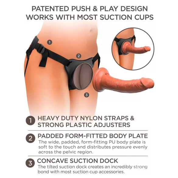 King Cock Elite Comfy - dildo cu ham pentru strap-on - culoare natur închis