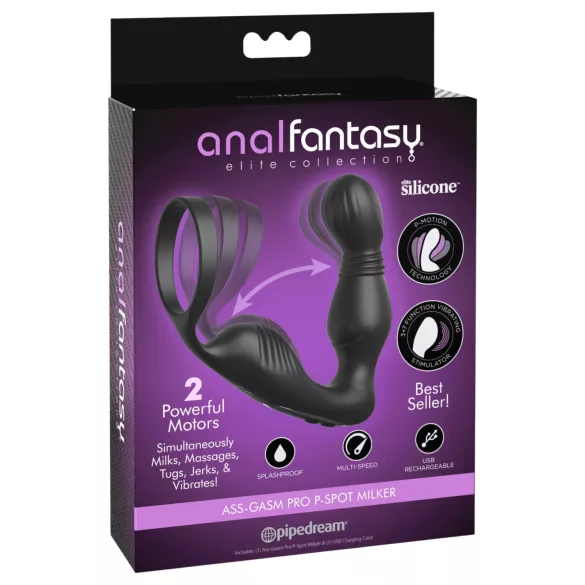 Pipedream Anal Fantasy Elite - vibrator prostatic cu inel pentru penis (negru)