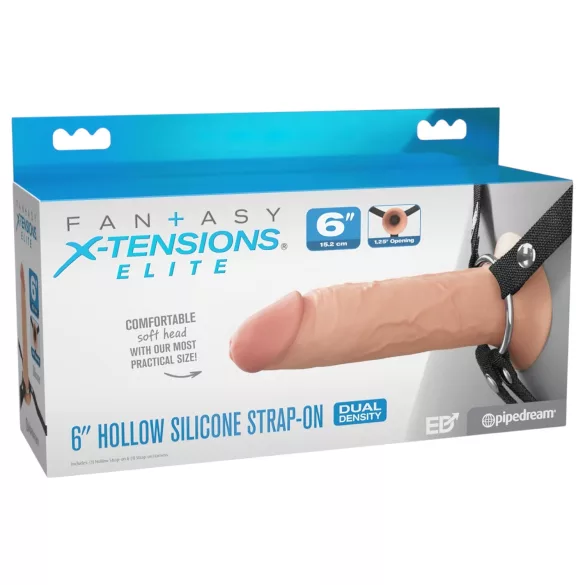 X-TENSION Elite - dildo cav gol, cu chingă (culoare naturală)