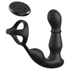   Anal Fantasy Ass-Gasm - vibrator anal cu cap rotativ și inel pentru penis (negru)