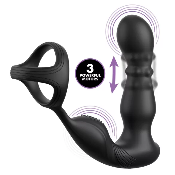Pipedream Anal Fantasy Ass-Gasm - vibrator anal cu cap rotativ și inel pentru penis (negru)
