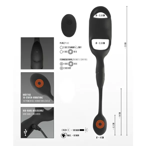 Rebel - inel pentru penis și testicule cu vibrator anal - negru