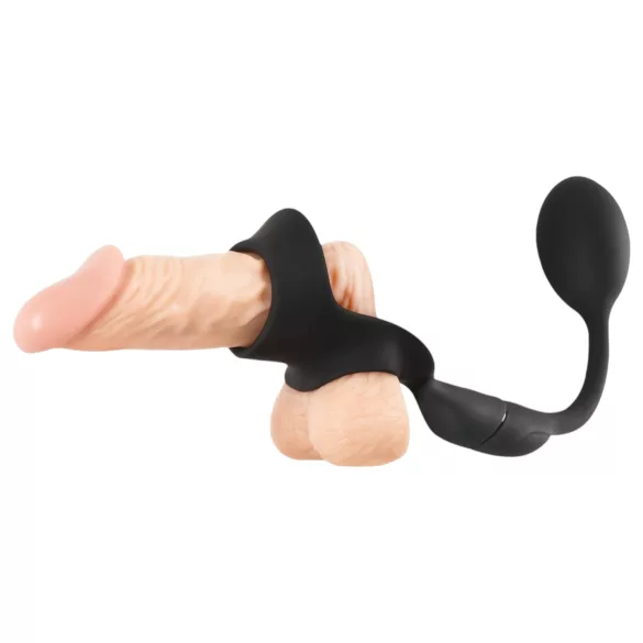 Rebel - inel pentru penis și testicule cu vibrator anal - negru