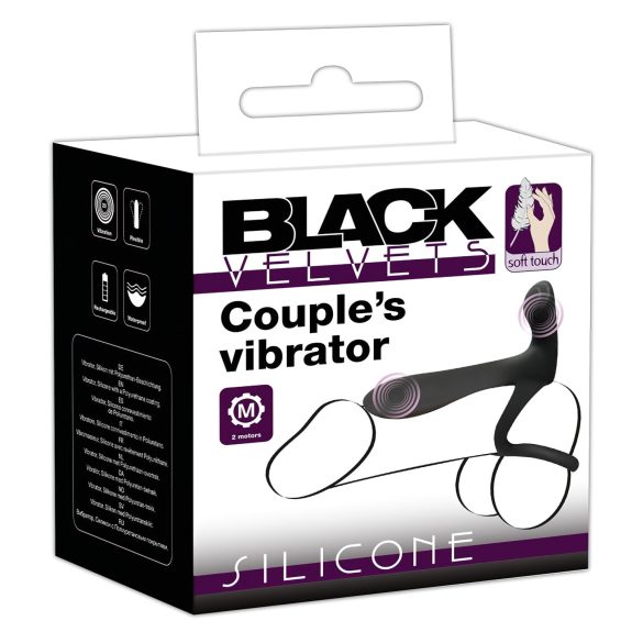 Black Velvets - vibrator cuplu 2în1 și inel pentru penis - reîncărcabil, negru