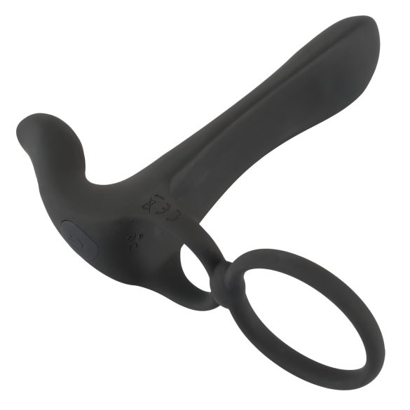 Black Velvets - vibrator cuplu 2în1 și inel pentru penis - reîncărcabil, negru